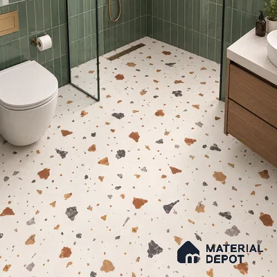 Terrazzo Floor & Wall Tile TL 06131 Gravity Bianco Royal 4 ft x 2 ft Vitrified Carving Matte Finish - 9 mm | 4 Random Design | Suitable For Living Room, Bedroom, Bathroom, Kitchen