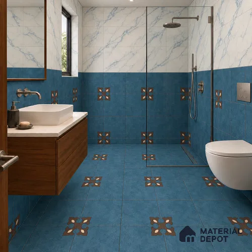 Moroccan Wall & Floor Athangudi Tile TL 10552 B Palace Ocean 1 ft x 1 ft Matte Finish Ceramic Tile - 9 mm | Suitable for Bathroom, Kitchen, Balcony | Please Expect a Slight Variation of Pattern