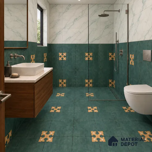 Moroccan Wall & Floor Athangudi Tile TL 10552 Palace Verde 1 ft x 1 ft Matte Finish Ceramic Tile - 9 mm | Suitable for Bathroom, Kitchen, Balcony | Please Expect a Slight Variation of Pattern