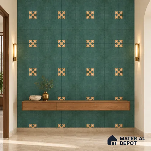 Moroccan Wall & Floor Athangudi Tile TL 10552 Palace Verde 1 ft x 1 ft Matte Finish Ceramic Tile - 9 mm | Suitable for Bathroom, Kitchen, Balcony | Please Expect a Slight Variation of Pattern