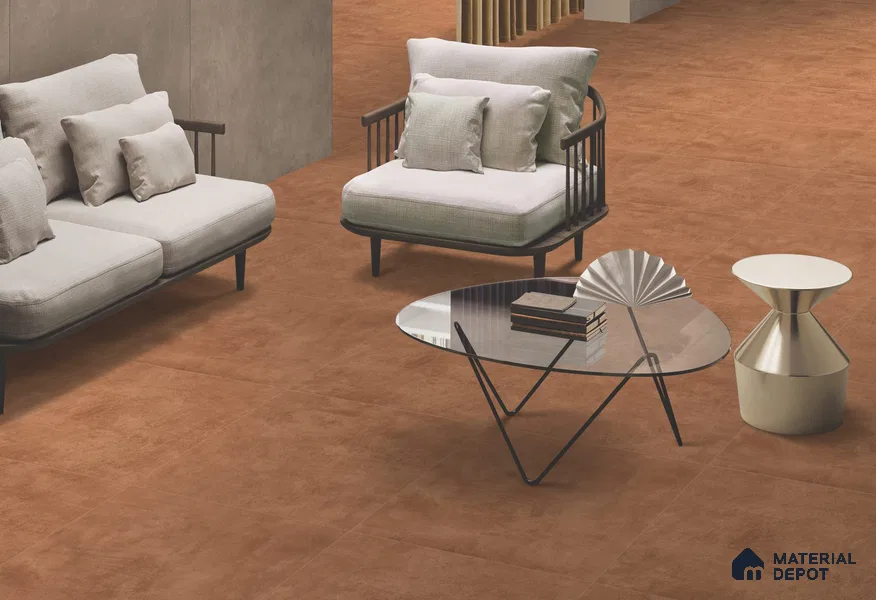 Brown Cement  Tile TL 09128 D  Cementum Cotto 2 ft x 2 ft Vitrified Carving Matte Finish - 9 mm