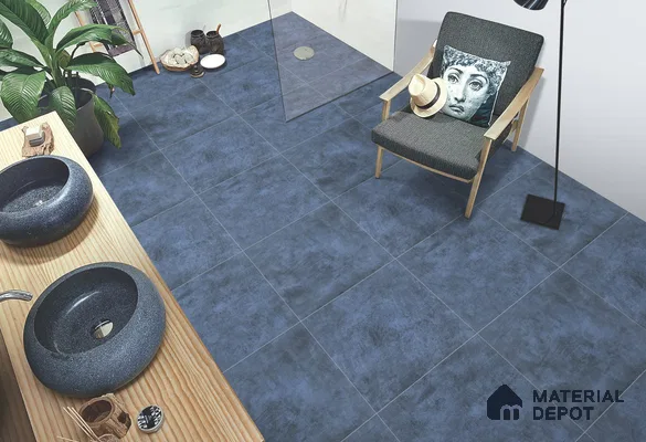 Blue Cement  Tile TL 09128 G  Cementum Azul 2 ft x 2 ft Vitrified Carving Matte Finish - 9 mm