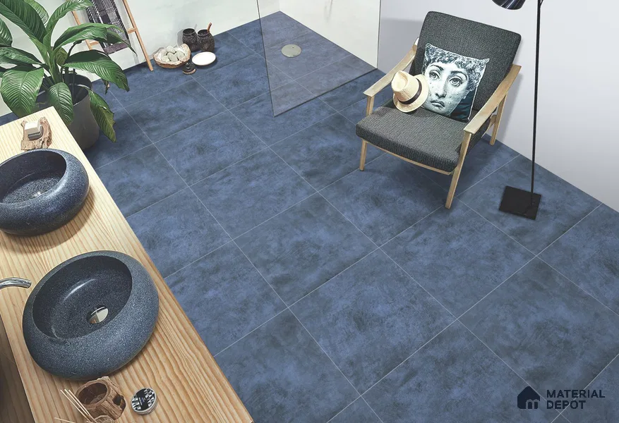 Blue Cement Tile TL 09128 G Cementum Azul 2 ft x 2 ft Vitrified Carving Matte Finish - 9 mm