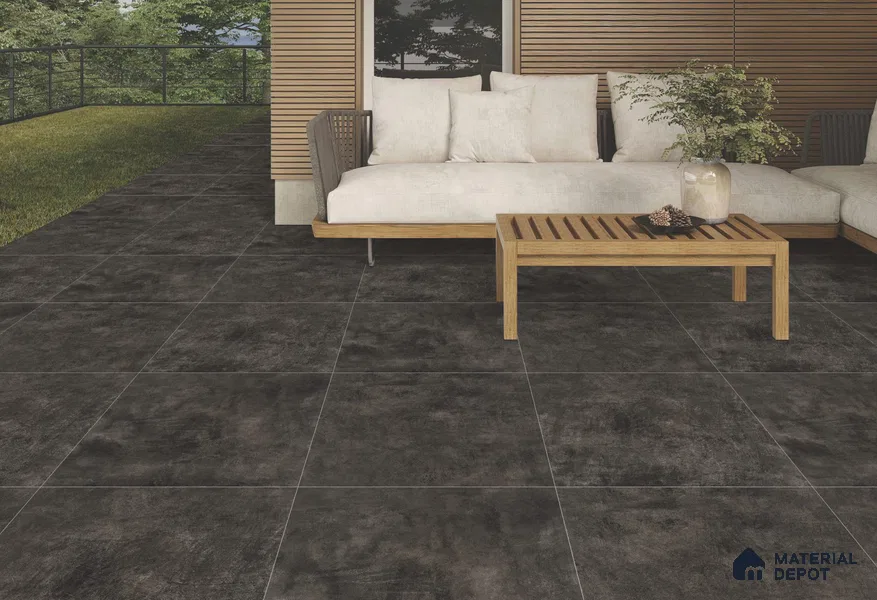 Cement Floor & Wall Tile TL 08333 E Cementum Nero 2 ft x 2 ft Matte Finish Vitrified Tile - 9 mm | Suitable for Living Room, Bedroom & Bathroom