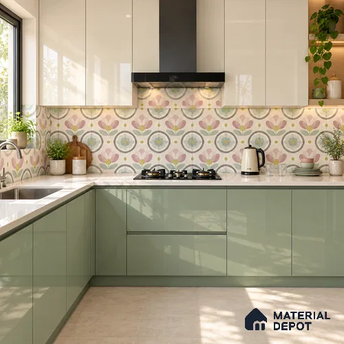 Floral Wall Tile TL 08395 Pink Floral 8 x 8 inch Matte Finish Vitrified Tile - 9 mm | Suitable For Kitchen, Bathroom, Balcony | Please Expect a Slight Variation of Pattern