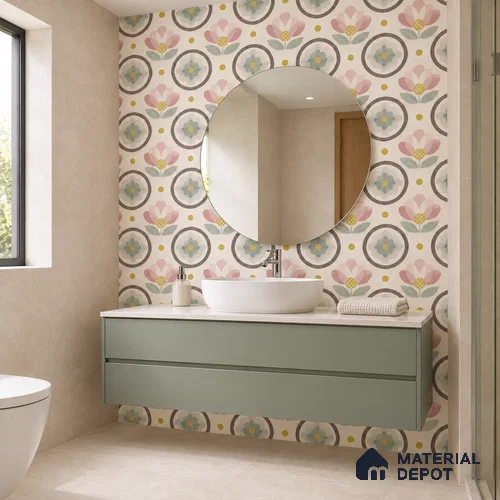 Floral Wall Tile TL 08395 Pink Floral 8 x 8 inch Matte Finish Vitrified Tile - 9 mm | Suitable For Kitchen, Bathroom, Balcony | Please Expect a Slight Variation of Pattern