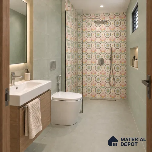 Floral Wall Tile TL 08395 Pink Floral 8 x 8 inch Matte Finish Vitrified Tile - 9 mm | Suitable For Kitchen, Bathroom, Balcony | Please Expect a Slight Variation of Pattern