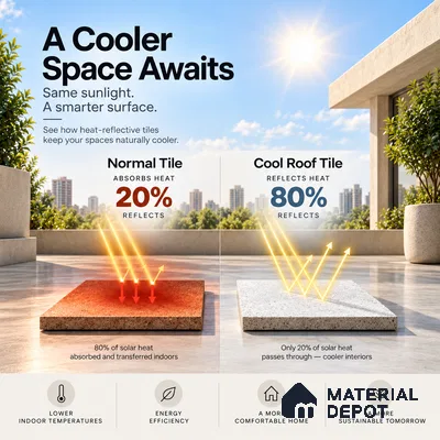 Cool Roof Floor Hexagonal Tile TL 10884 Armano White 1 ft x 1 ft  Ceramic Matte Finish - 9 mm | Suitable For Roof, Balcony | Please Expect a Slight Variation of Pattern