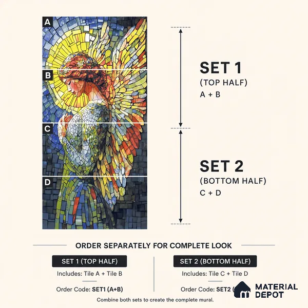 Faux Mosaic Mural Poster Wall Tile TL 12851 B Brownie (C+D) 4 ft x 2 ft Glue Matt 4D Pro Finish Double Digital Vitrified Tile - 9 mm | (Order Set 1 & 2 Given Below For Full Frame)
