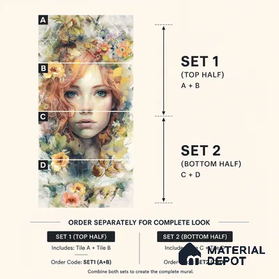 Faux Mosaic Mural Poster Wall Tile TL 12852 Angel (A+B) 4 ft x 2 ft Glue Matt 4D Pro Finish Double Digital Vitrified Tile - 9 mm | (Order Set 1 & 2 Given Below For Full Frame)