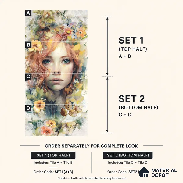 Faux Mosaic Mural Poster Wall Tile TL 12852 Angel (A+B) 4 ft x 2 ft Glue Matt 4D Pro Finish Double Digital Vitrified Tile - 9 mm | (Order Set 1 & 2 Given Below For Full Frame)