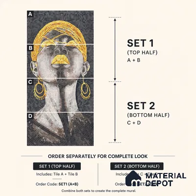 Faux Mosaic Mural Poster Wall Tile TL 12849 B Marina Salon (C+D) 4 ft x 2 ft Glue Matt 4D Pro Finish Double Digital Vitrified Tile - 9 mm | (Order Set 1 & 2 Given Below For Full Frame)
