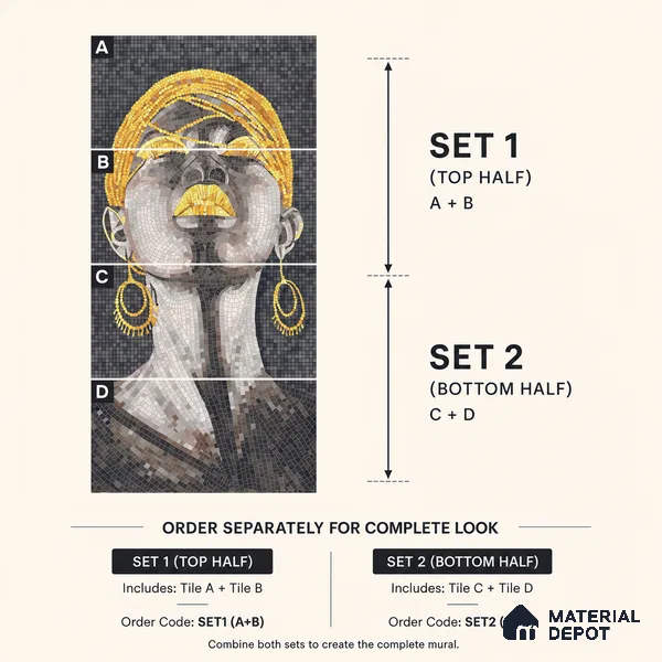 Faux Mosaic Mural Poster Wall Tile TL 12849 B Marina Salon (C+D) 4 ft x 2 ft Glue Matt 4D Pro Finish Double Digital Vitrified Tile - 9 mm | (Order Set 1 & 2 Given Below For Full Frame)