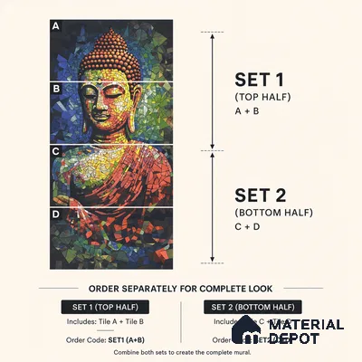 Faux Mosaic Mural Poster Wall Tile TL 12853 Buddha Hood (A+B) 4 ft x 2 ft Glue Matt 4D Pro Finish Double Digital Vitrified Tile - 9 mm | (Order Set 1 & 2 Given Below For Full Frame)