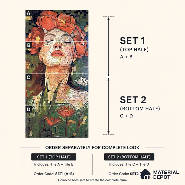 Faux Mosaic Mural Poster Wall Tile TL 12850 B Red Cherry (C+D) 4 ft x 2 ft Glue Matt 4D Pro Finish Double Digital Vitrified Tile - 9 mm | (Order Set 1 & 2 Given Below For Full Frame)