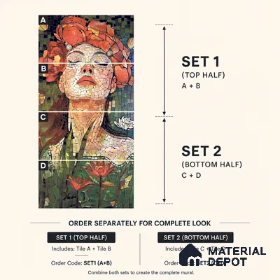 Faux Mosaic Mural Poster Wall Tile TL 12850 Red Cherry (A+B) 4 ft x 2 ft Glue Matt 4D Pro Finish Double Digital Vitrified Tile - 9 mm | (Order Set 1 & 2 Given Below For Full Frame)