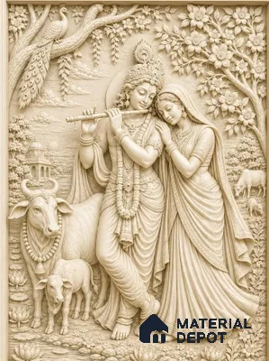Vrindavan Leela 3D Relief CNC Made HDHMR Panel 8.31 ft x 5.96 ft - 50 mm (Height - 99.724 inch  & Width - 71.5 inch )