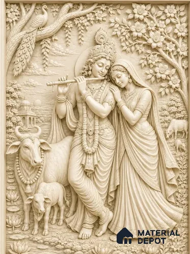 Vrindavan Leela 3D Relief CNC Made HDHMR Panel 8.31 ft x 5.96 ft - 50 mm (Height - 99.724 inch  & Width - 71.5 inch )