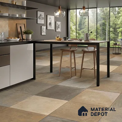 Stone Floor Tile TL 07418 Dek Stone Natural 2 ft x 2 ft Matte Finish Vitrified Tile - 9 mm  | Suitable For Bathroom, Terrace & Balcony