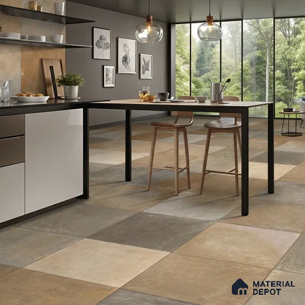 Stone Floor Tile TL 07418 Dek Stone Natural 2 ft x 2 ft Matte Finish Vitrified Tile - 9 mm | Suitable For Bathroom, Terrace & Balcony
