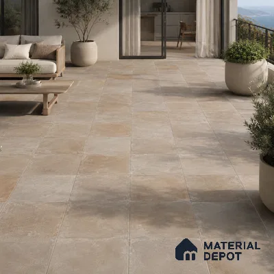 Stone Floor Tile TL 07418 Dek Stone Natural 2 ft x 2 ft Matte Finish Vitrified Tile - 9 mm  | Suitable For Bathroom, Terrace & Balcony