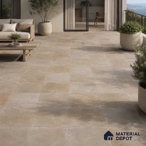 Stone Floor Tile TL 07418 Dek Stone Natural 2 ft x 2 ft Matte Finish Vitrified Tile - 9 mm  | Suitable For Bathroom, Terrace & Balcony