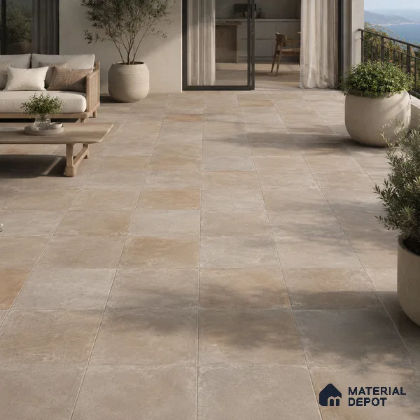 Stone Floor Tile TL 07418 Dek Stone Natural 2 ft x 2 ft Matte Finish Vitrified Tile - 9 mm | Suitable For Bathroom, Terrace & Balcony