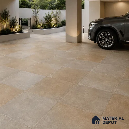 Stone Floor Tile TL 07418 Dek Stone Natural 2 ft x 2 ft Matte Finish Vitrified Tile - 9 mm  | Suitable For Bathroom, Terrace & Balcony