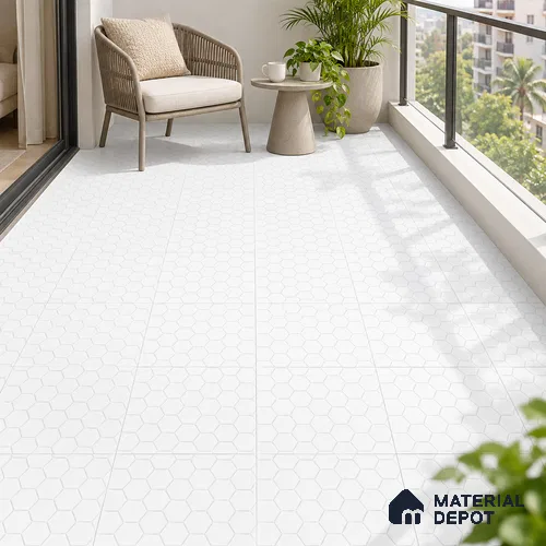Cool Roof Floor Hexagonal Tile TL 10597 Medrid Brown 1 ft x 1 ft Ceramic Matte Finish - 9 mm | Suitable For Roof, Balcony | Please Expect a Slight Variation of Pattern