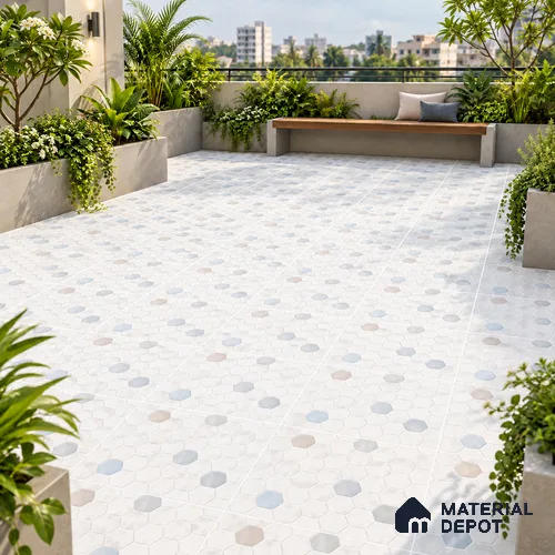 Cool Roof Floor Hexagonal Tile TL 10884 Armano White 1 ft x 1 ft Ceramic Matte Finish - 9 mm | Suitable For Roof, Balcony | Please Expect a Slight Variation of Pattern