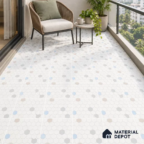 Cool Roof Floor Hexagonal Tile TL 10884 Armano White 1 ft x 1 ft Ceramic Matte Finish - 9 mm | Suitable For Roof, Balcony | Please Expect a Slight Variation of Pattern