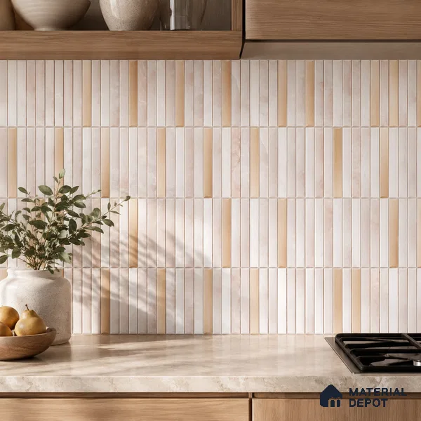 Faux Subway Wall Tile TL 10786 B Kitkat Cream Decor 2 ft x 1 ft Glossy Finish Ceramic Tile - 9 mm | Please Expect a Slight Variation of Pattern