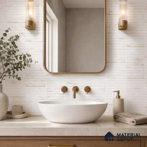 Faux Subway Wall Tile TL 10786 C Kitkat White Decor 2 ft x 1 ft Glossy Finish Ceramic Tile - 9 mm | Please Expect a Slight Variation of Pattern