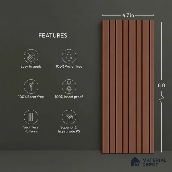 Red Plain Colour Look PN 06241 9.5 ft x 4.7 inch Charcoal Panel - 12 mm | Suitable for Feature Wall, TV Unit & Living Room | Width is Subjected to 5% Variation