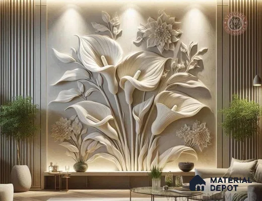 Duco Paintable Ivory Bloom Relief Wall Design 8 ft x 6 ft CNC Made HDHMR - 50 mm