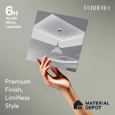 Ferrero 1C Silver Mirror  8 ft x 4 ft High Gloss Finish 6H Anti Scratch Acrylic Self Adhesive Laminate - 1.5 mm | Suitable for Bedroom, TV Unit, Wardrobe, Kitchen Cabinet