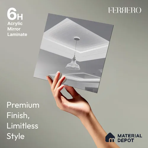 Ferrero 1C Silver Mirror  8 ft x 4 ft High Gloss Finish 6H Anti Scratch Acrylic Self Adhesive Laminate - 1.5 mm | Suitable for Bedroom, TV Unit, Wardrobe, Kitchen Cabinet