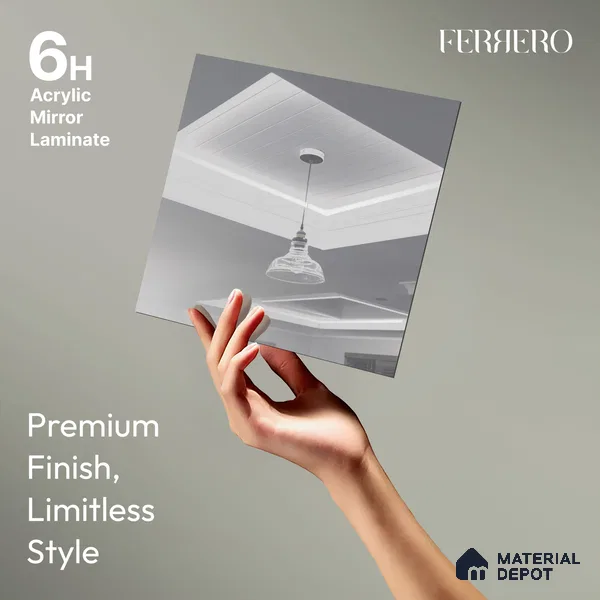 Ferrero 1C Silver Mirror  8 ft x 4 ft High Gloss Finish 6H Anti Scratch Acrylic Self Adhesive Laminate - 1.5 mm | Suitable for Bedroom, TV Unit, Wardrobe, Kitchen Cabinet