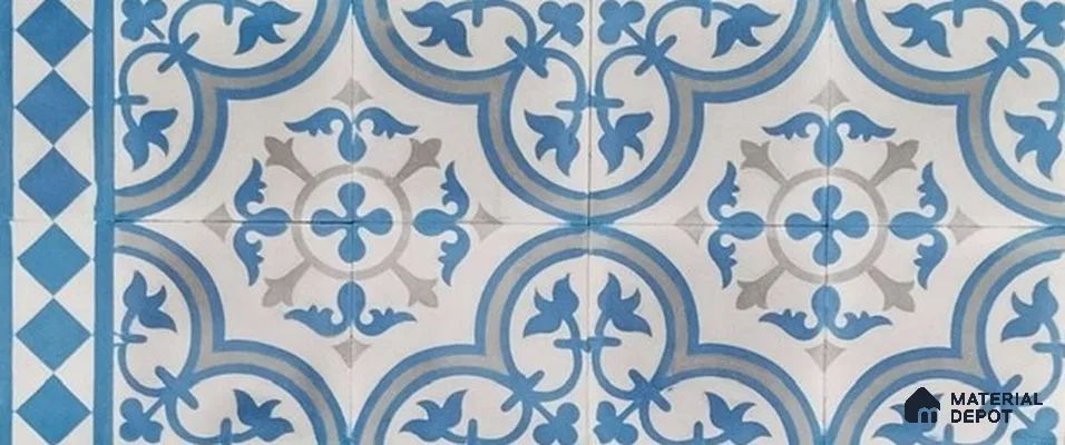 Athangudi Moroccan Floor Tile TL 10875 B Pearl Finish 254 x 254 mm Center Concrete Tile - 18 mm