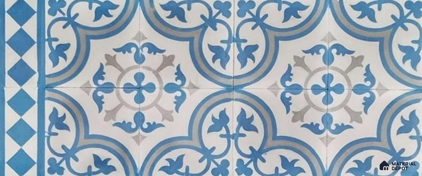 Athangudi Moroccan Floor Tile TL 10875 B Pearl Finish 254 x 254 mm Center Concrete Tile - 18 mm