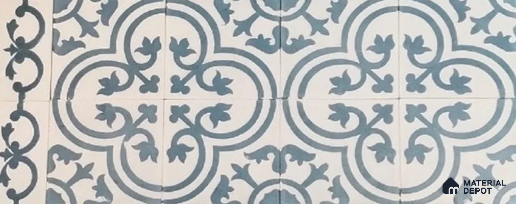 Athangudi Moroccan Floor Tile TL 10875 D Pearl Finish 254 x 254 mm Center Concrete Tile - 18 mm