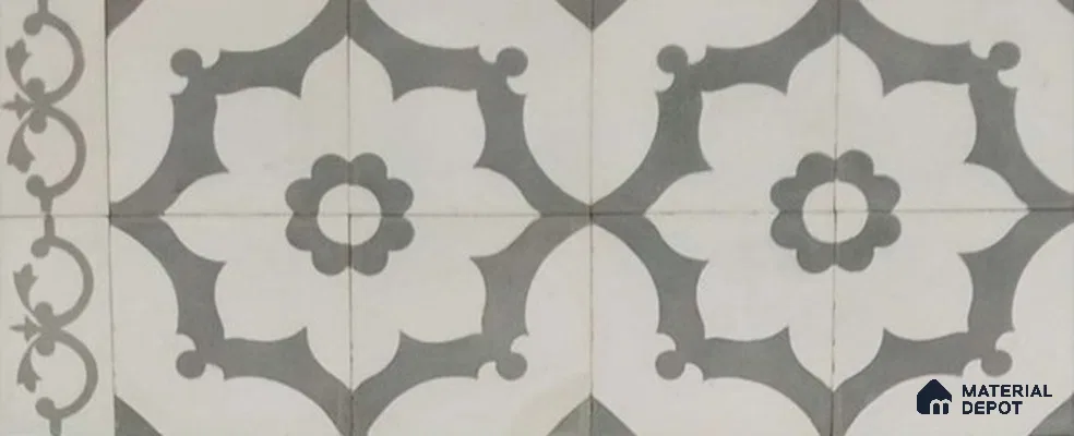 Athangudi Moroccan Floor Tile TL 10881 E Pearl Finish 127 x 254 mm Border Concrete Tile - 18 mm