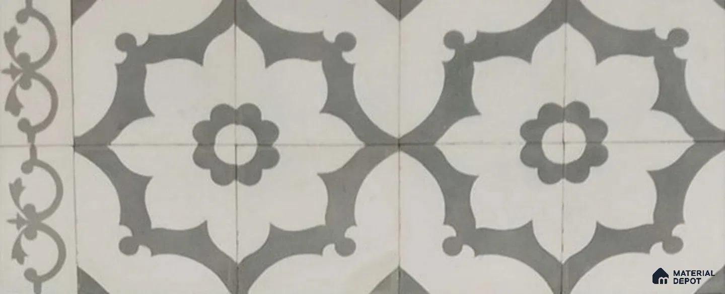 Athangudi Moroccan Floor Tile TL 10881 E Pearl Finish 127 x 254 mm Border Concrete Tile - 18 mm