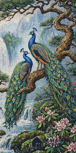 Mosaic Look Poster Wall Tile TL 12385 Royal Pair  4 ft x 2 ft Gloster Finish Vitrified - 9 mm | Suitable For  Living Room, Bedroom & Office | 1 Box Contains 4 Piece Packing