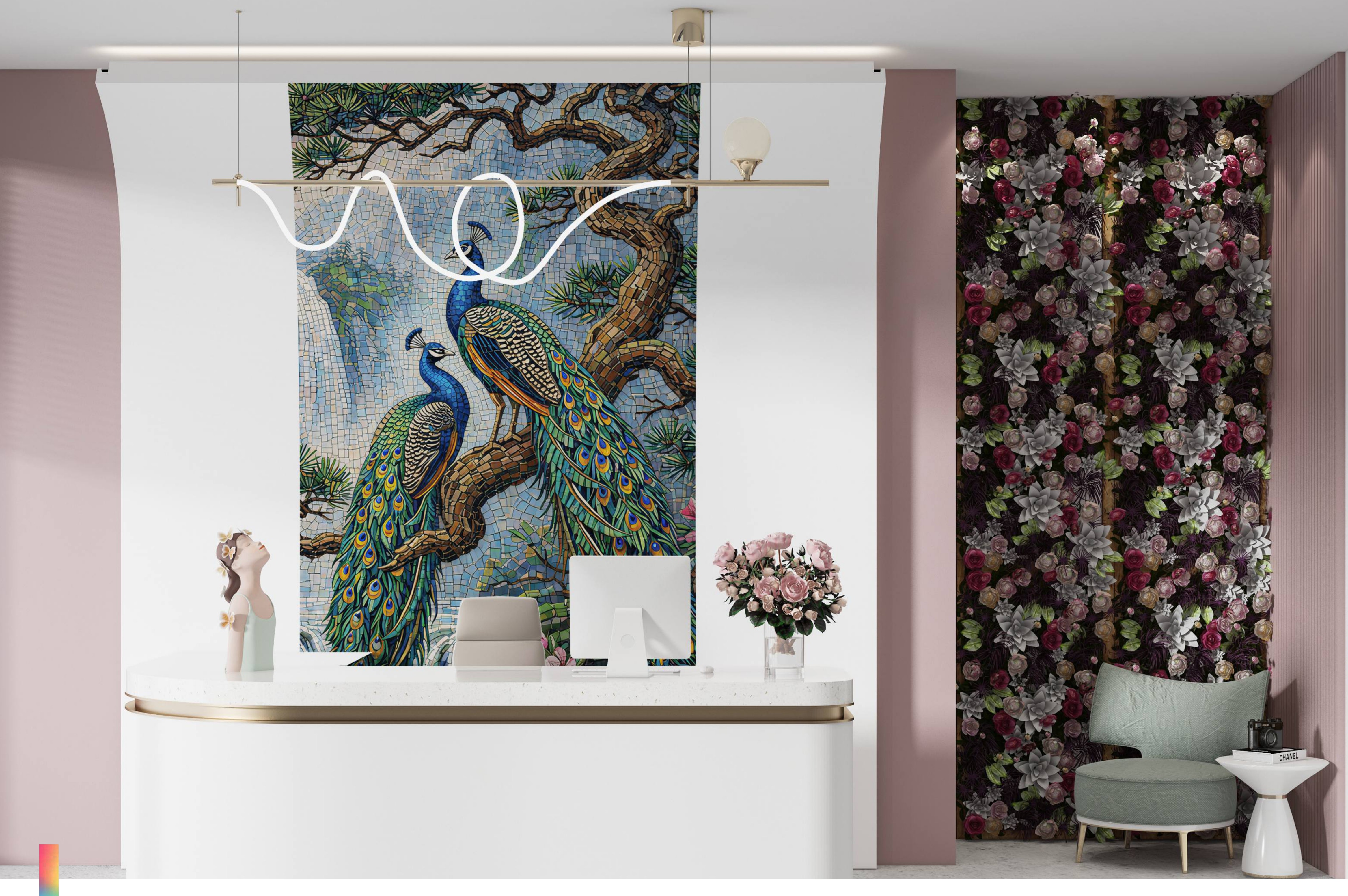 Mosaic Look Poster Wall Tile TL 12385 Royal Pair  4 ft x 2 ft Gloster Finish Vitrified - 9 mm | Suitable For  Living Room, Bedroom & Office | 1 Box Contains 4 Piece Packing