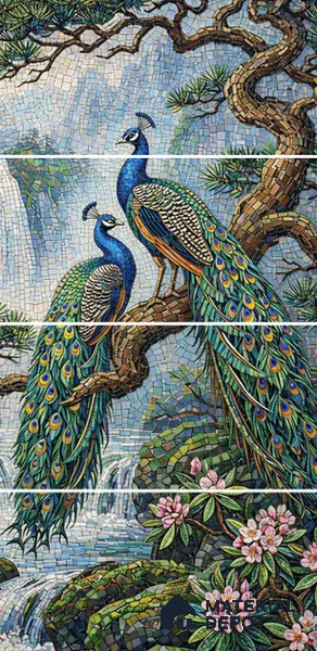 Mosaic Look Poster Wall Tile TL 12385 Royal Pair  4 ft x 2 ft Gloster Finish Vitrified - 9 mm | Suitable For  Living Room, Bedroom & Office | 1 Box Contains 4 Piece Packing