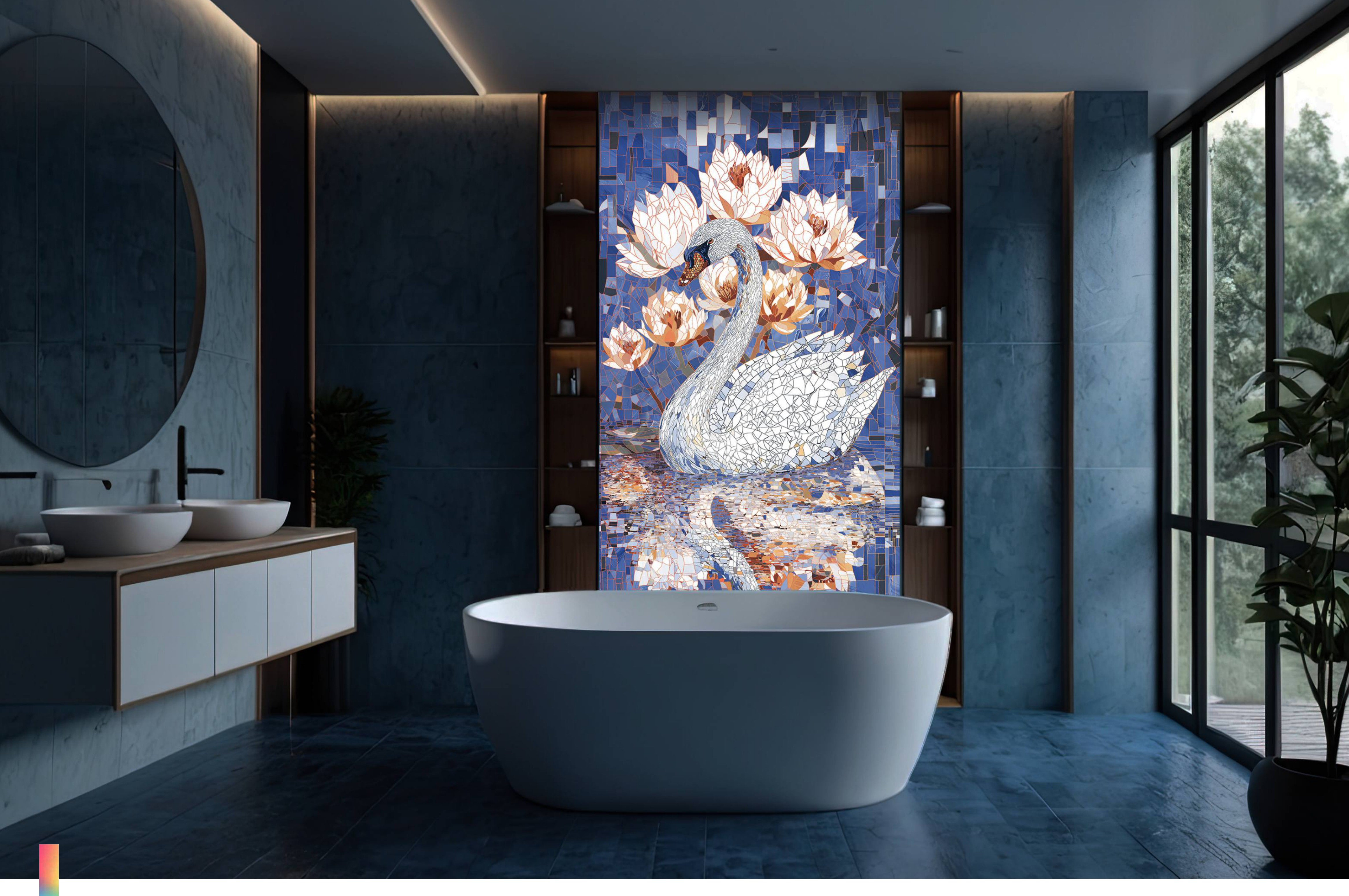 Mosaic Look Poster Wall Tile TL 12382 Poster 84  4 ft x 2 ft Gloster Finish Vitrified - 9 mm | Suitable For  Living Room, Bedroom & Office | 1 Box Contains 4 Piece Packing