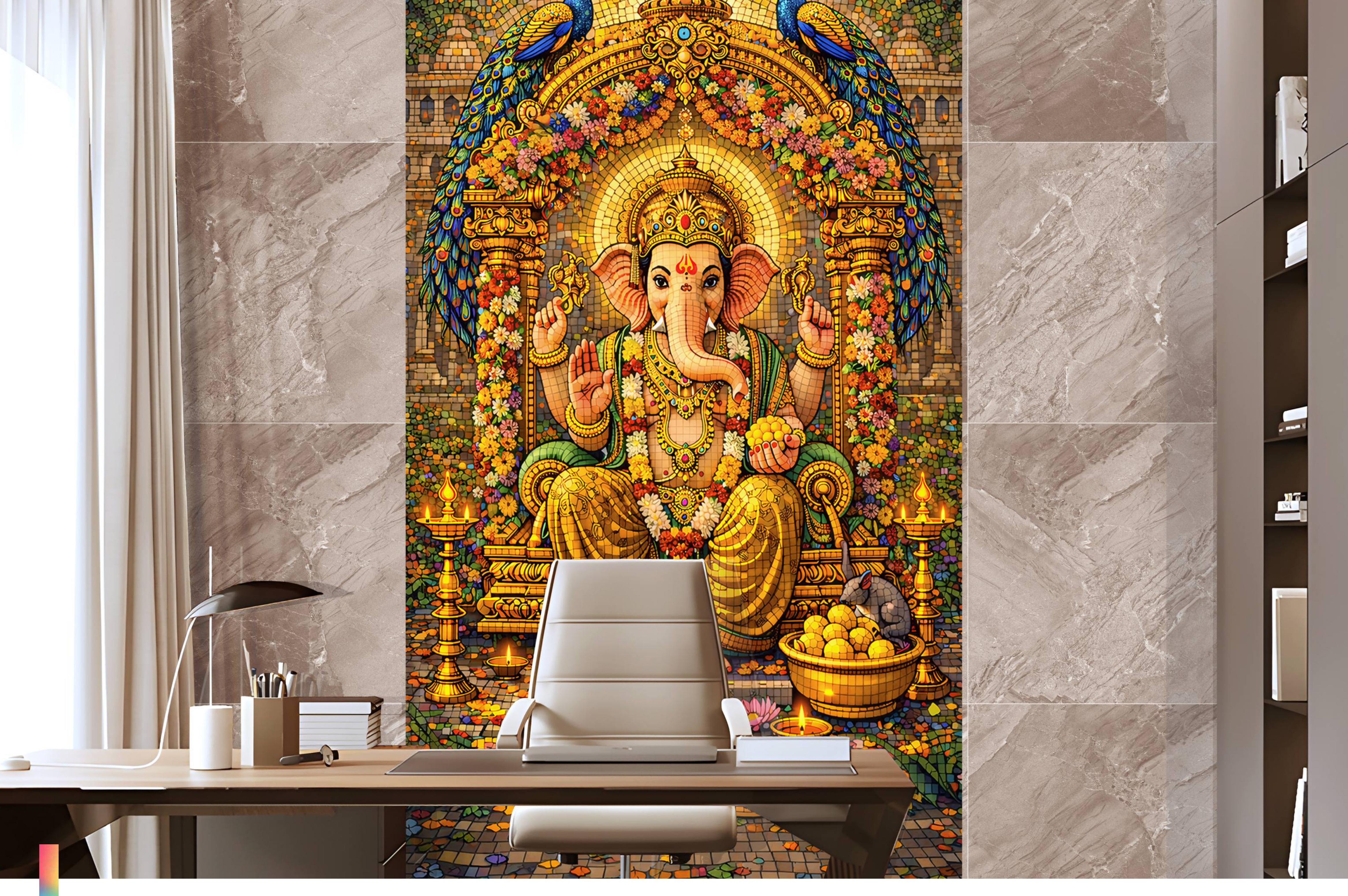 Mosaic Look Poster Wall Tile TL 12373 Vignesh  4 ft x 2 ft Gloster Finish Vitrified - 9 mm | Suitable For  Living Room, Bedroom & Office | 1 Box Contains 4 Piece Packing