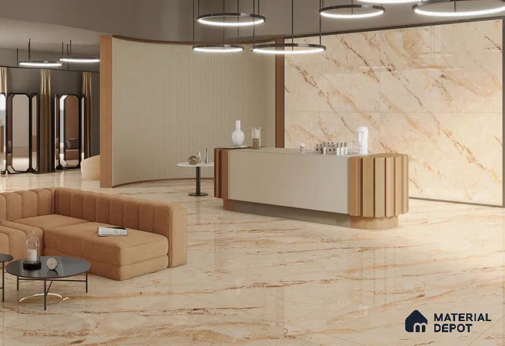 TL 11570 Endless Breccia Simless 6 ft x 4 ft Glossy Vitrified Tile - 10 mm | Adhesive and Spacers Must be Used During Installation