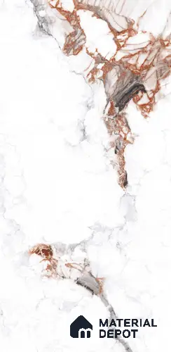Marble Look Floor & Wall Tile TL 11873 Arezzo Red 4 ft x 2 ft High Gloss Finish Vitrified - 9 mm | Random Desing | Suitable for Living Room, Bathroom & Office
